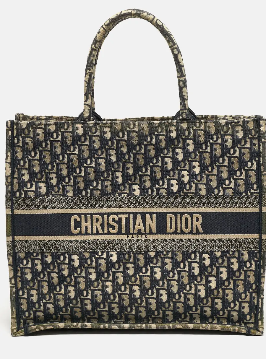 Dior Book Large Blue Oblique Embroidered Canvas Tote