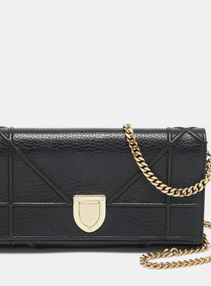 Dior Diorama Black Leather Wallet On Chain