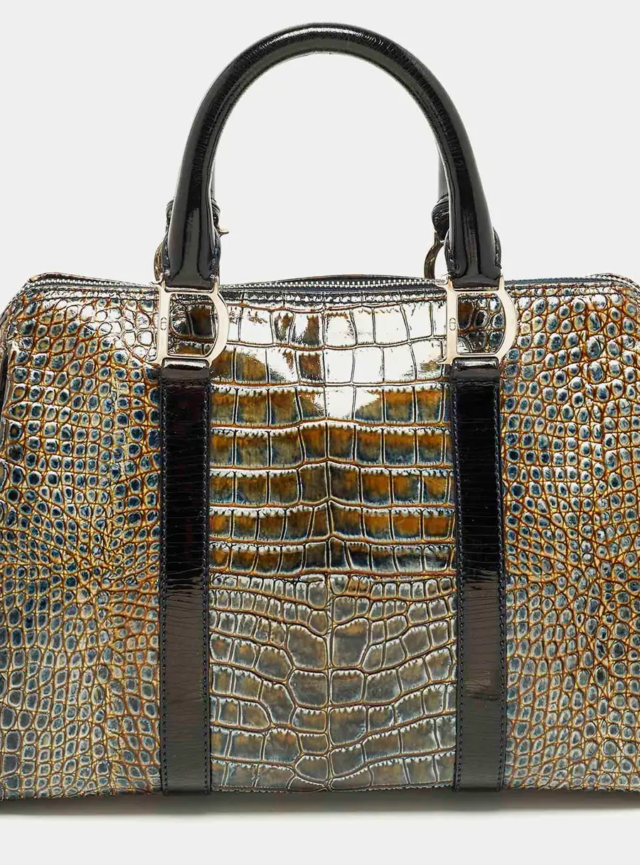 Dior Saddle Green/Black Crocodile Boston Bag