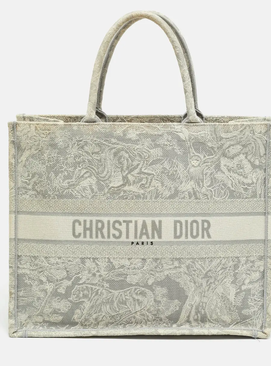Dior Toile De Jouy Grey/White Large Embroidered Canvas Book Tote