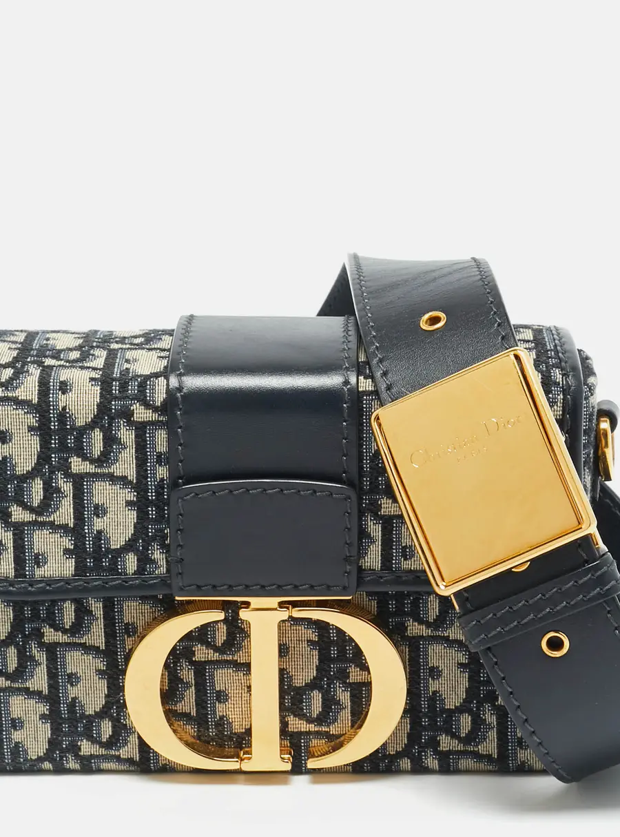 Dior 30 Montaigne Navy Blue Oblique Canvas Box Bag