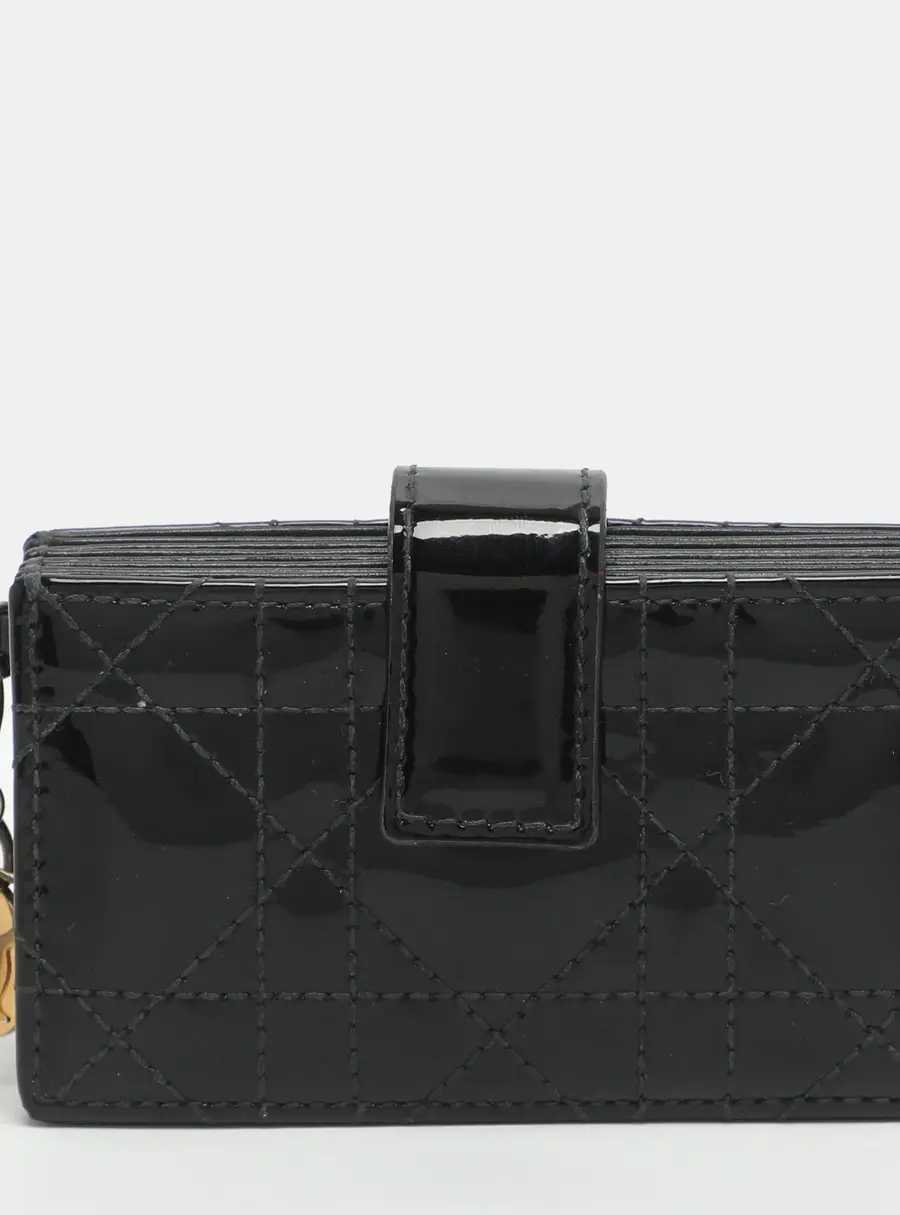 Dior Lady Dior Black Cannage Patent Leather Gusset Card Holder