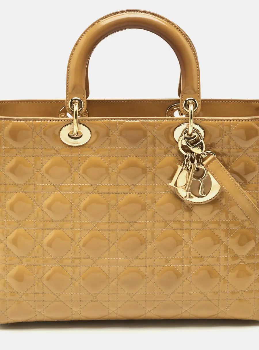 Dior Lady Dior Large Cream Cannage Patent Leather Tote