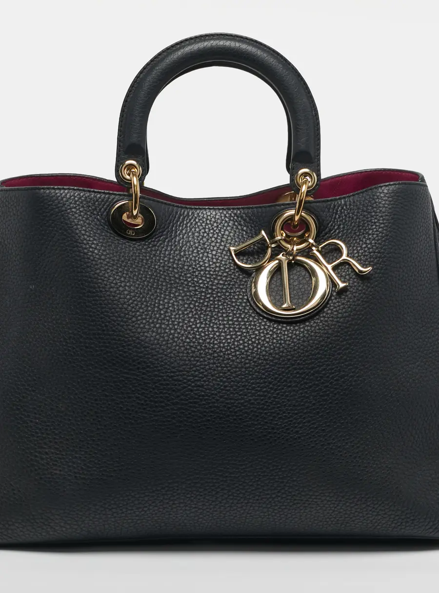 Dior Diorissimo Large Black Leather Shopper Tote