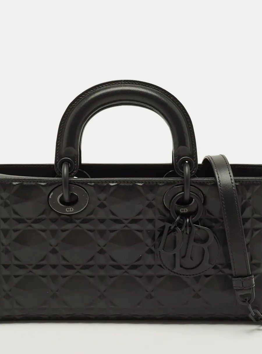 Dior Lady D-Joy Medium Black Cannage Diamond Leather Tote