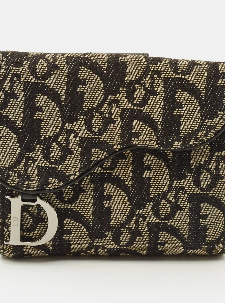 Dior Saddle Black Oblique Canvas and Leather French Wallet