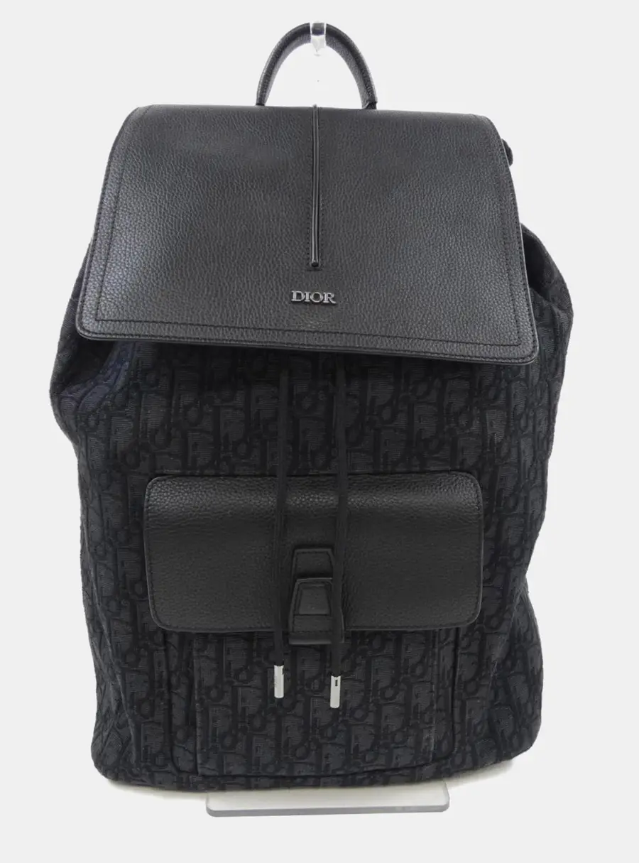 Christian Dior DiorOblique Canvas Grained Calfskin Leather Backpack Bag