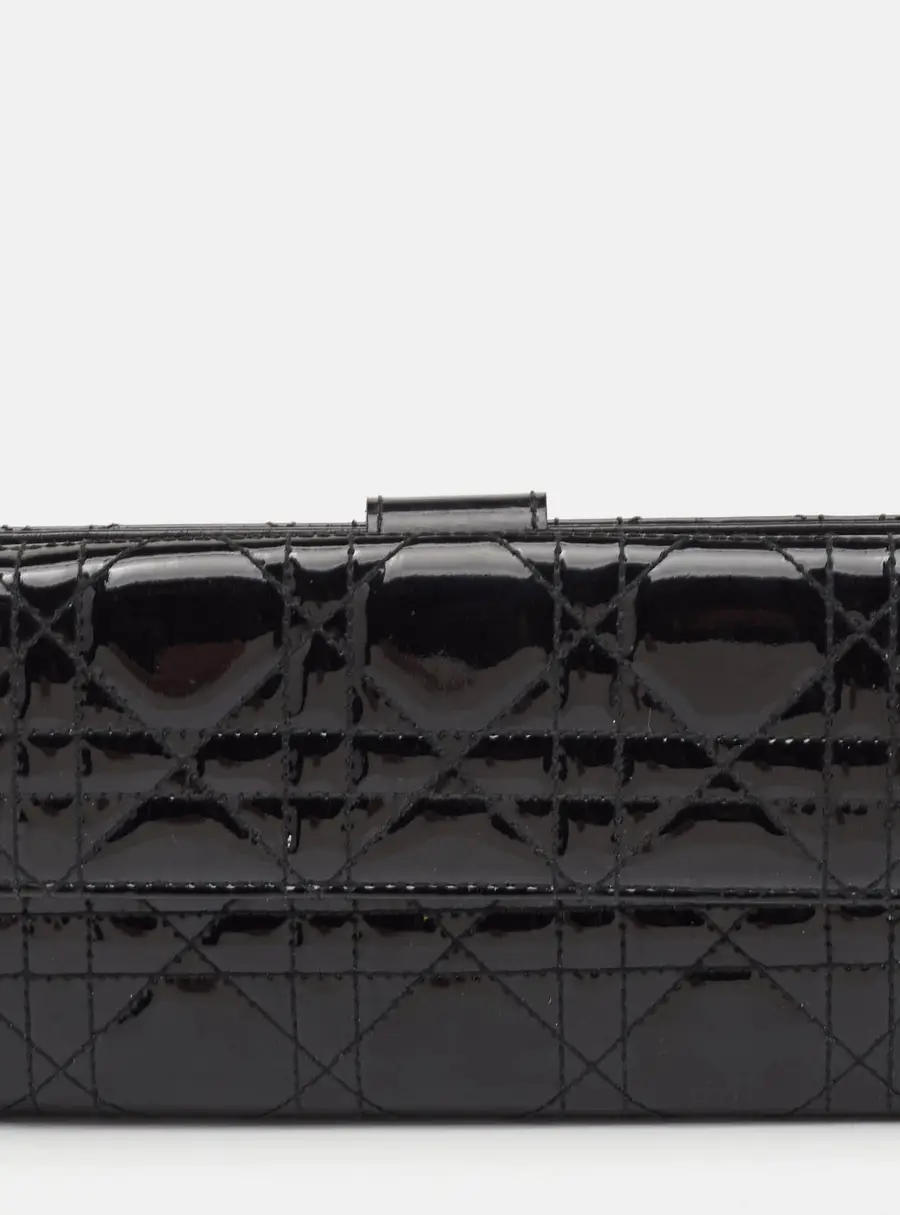 Dior Lady Dior Black Cannage Patent Leather Long Continental Wallet