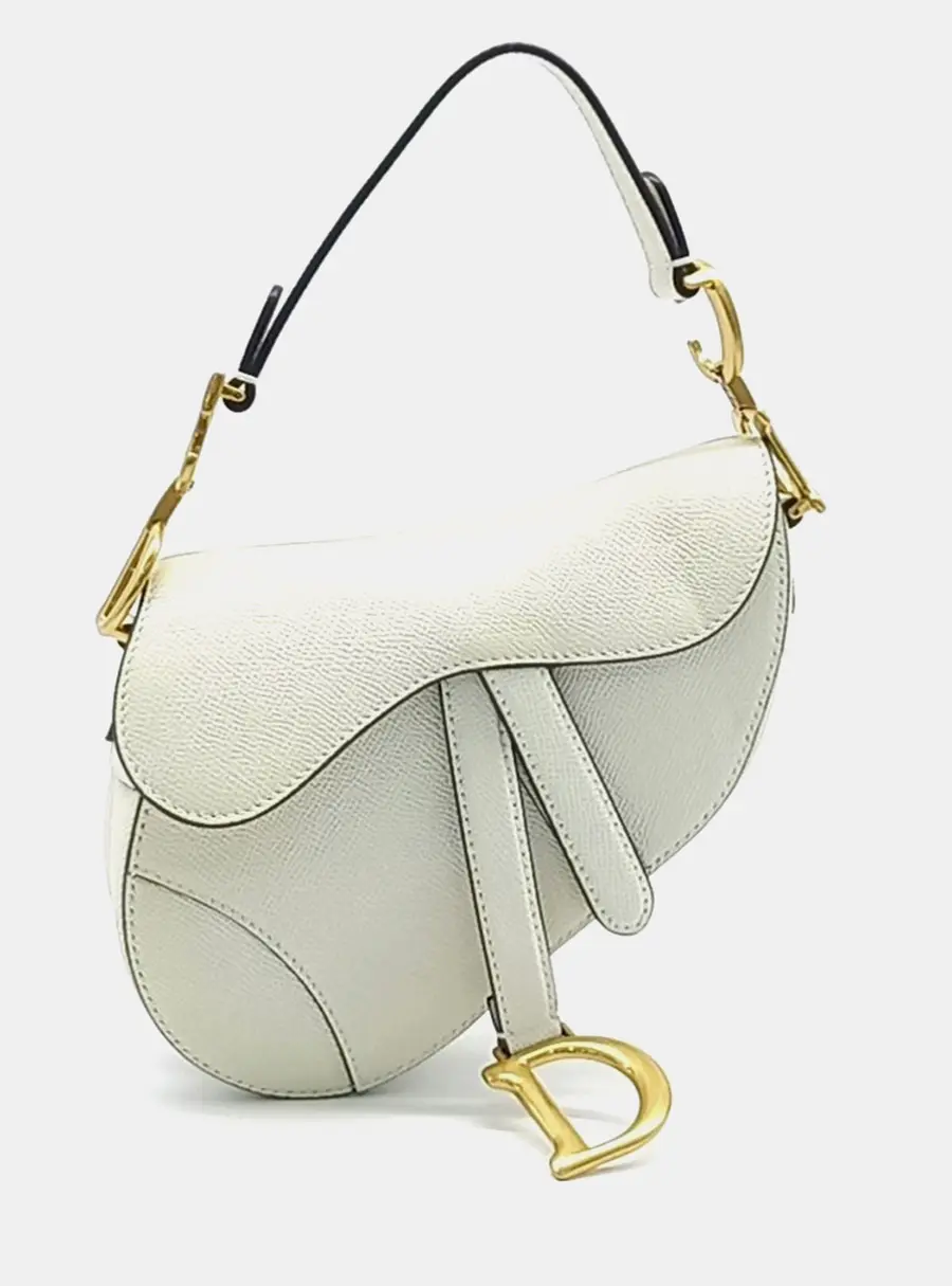 Christian Dior White Leather Mini Saddle Bag