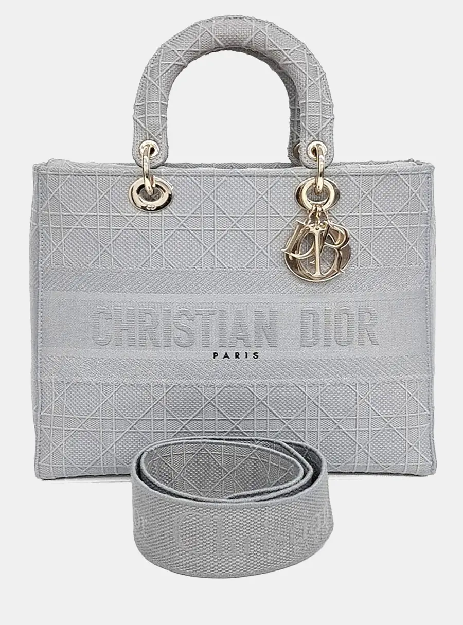 Christian Dior D-Lite Lady Large Grey Fabric Top Handle Bag