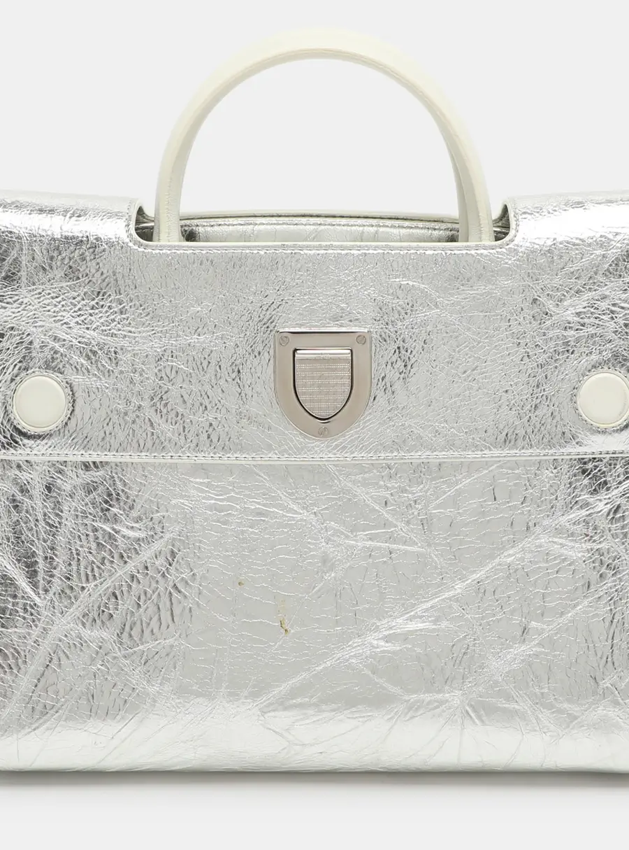 Dior Diorever Medium Silver Crinkled Leather Tote