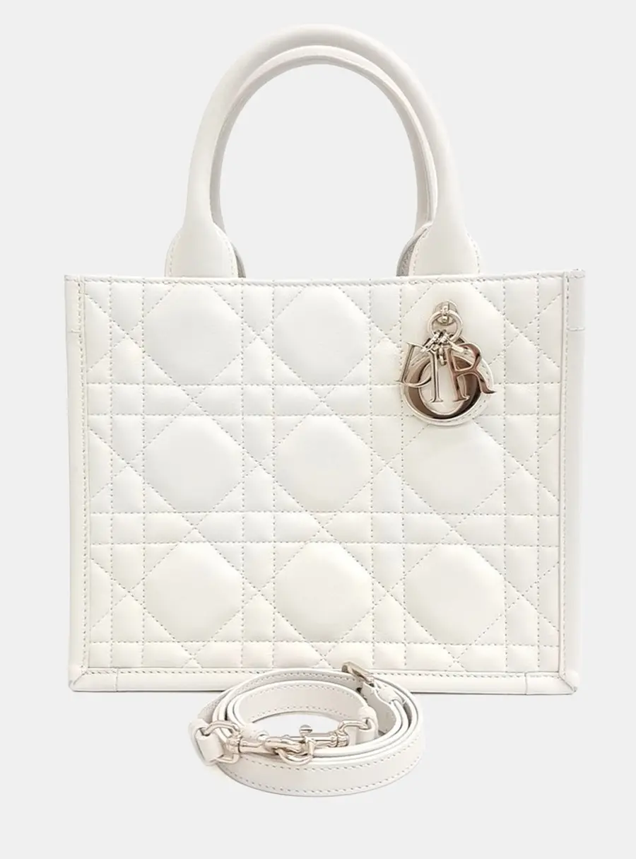Christian Dior Book Tote Small White Cannage Lambskin Leather Tote Bag