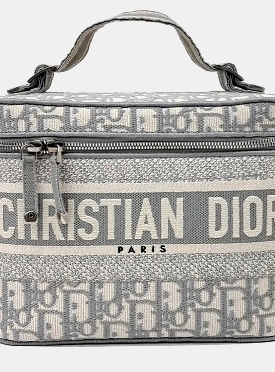 Christian Dior Travel Oblique Vanity Bag Gray Textile Vanity Bag