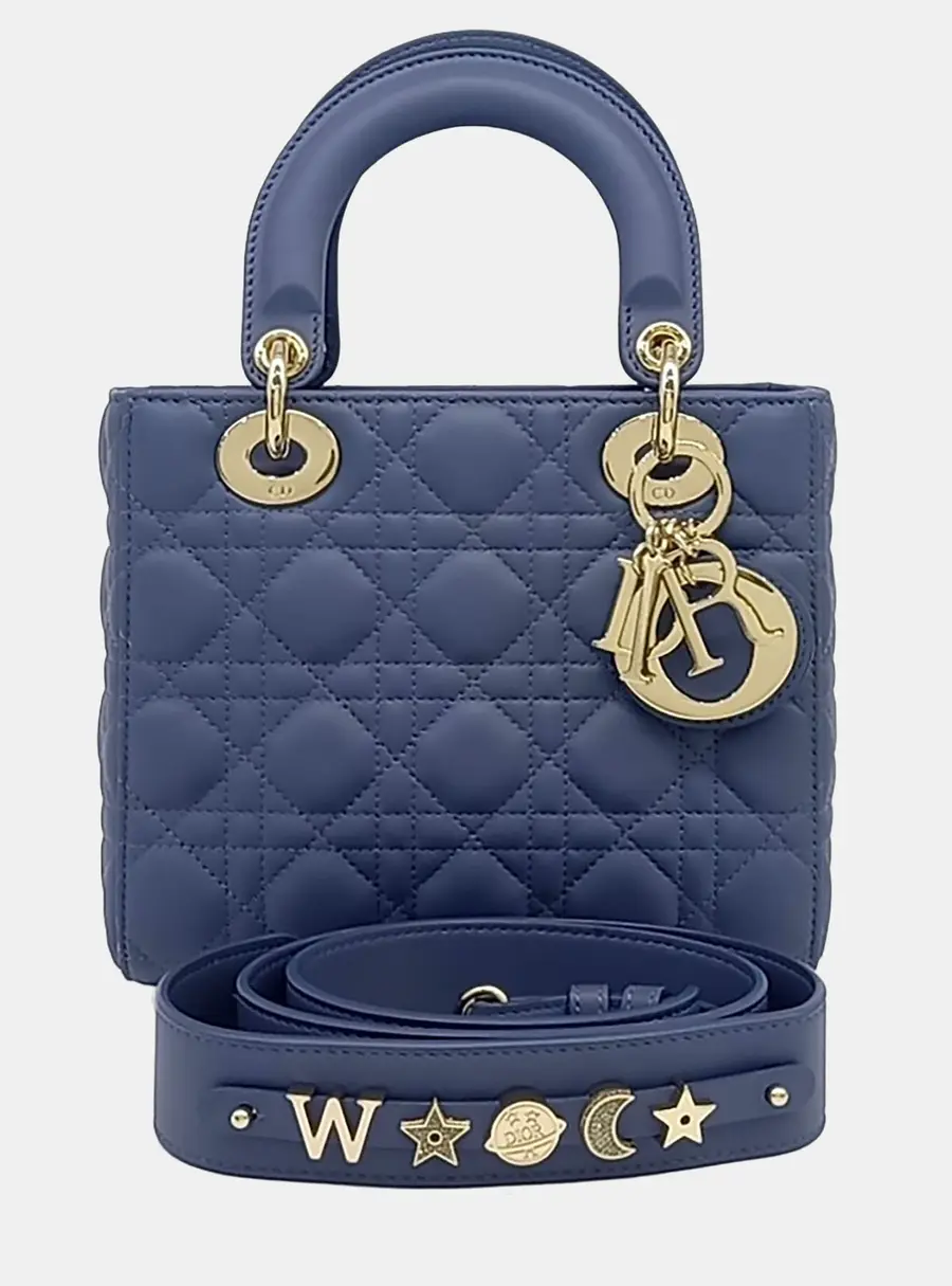 Christian Dior Lady Dior Small Blue Cannage Calfskin Leather Top Handle Bag