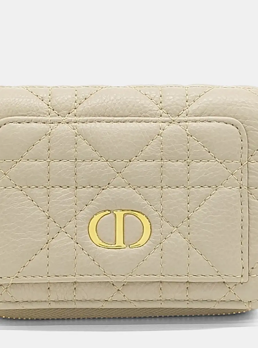 Christian Dior Caro Half Wallet Beige Grained Calfskin Leather Wallet Bag