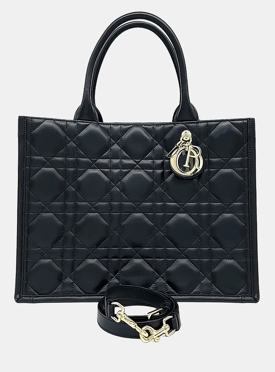 Christian Dior Book Tote Medium Black Cannage Leather Tote Bag