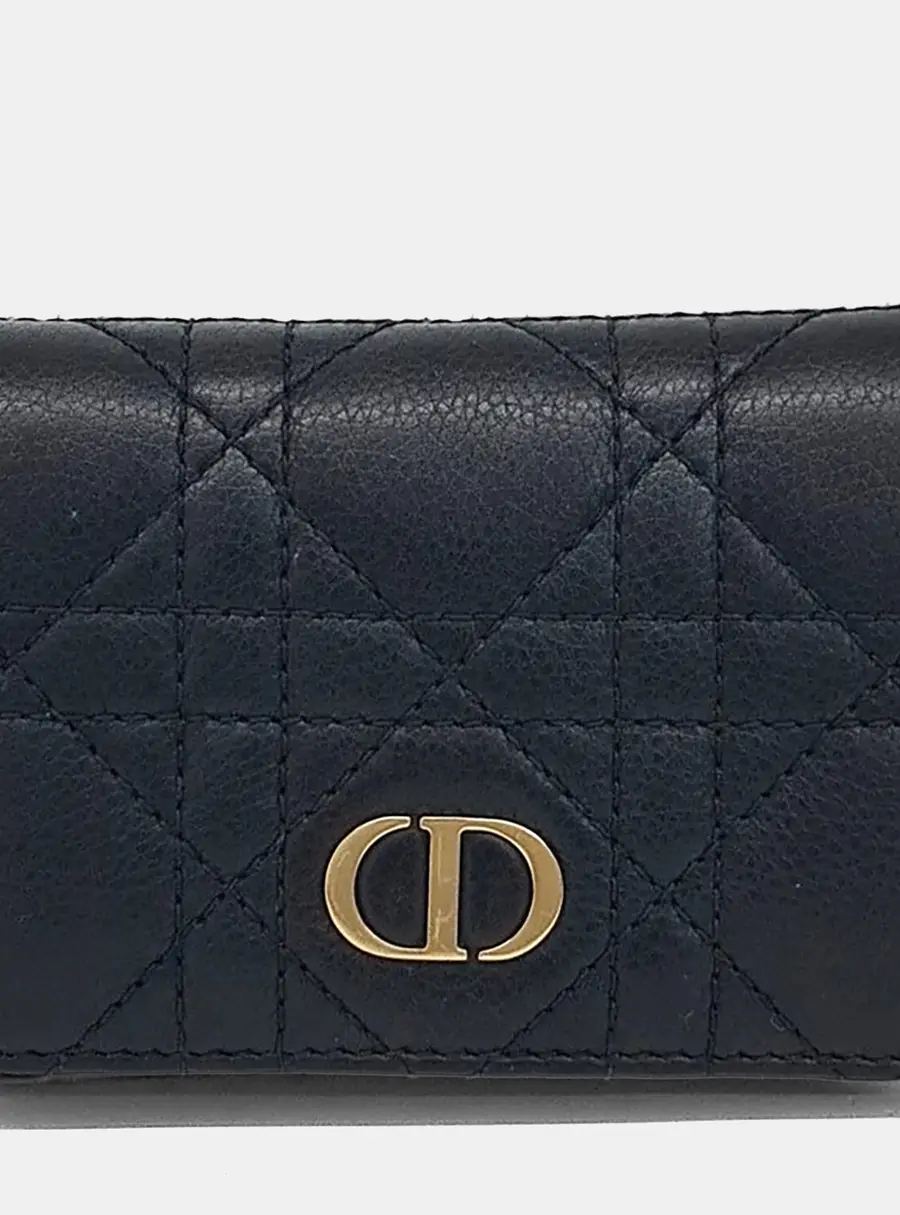 Dior Caro Card Holder Black Calfskin Leather Wallet