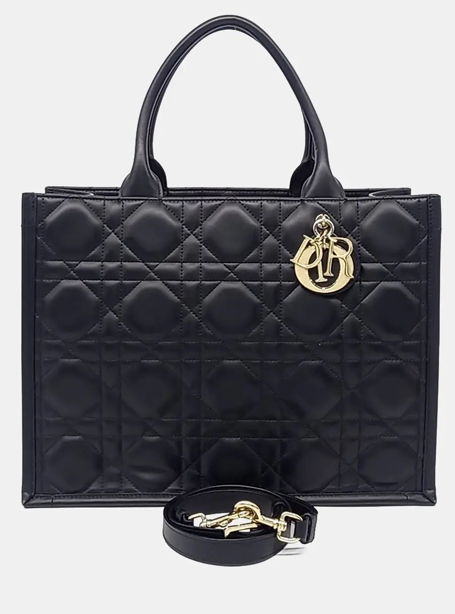 Christian Dior Book Tote Medium Black Leather Top Handle Bag