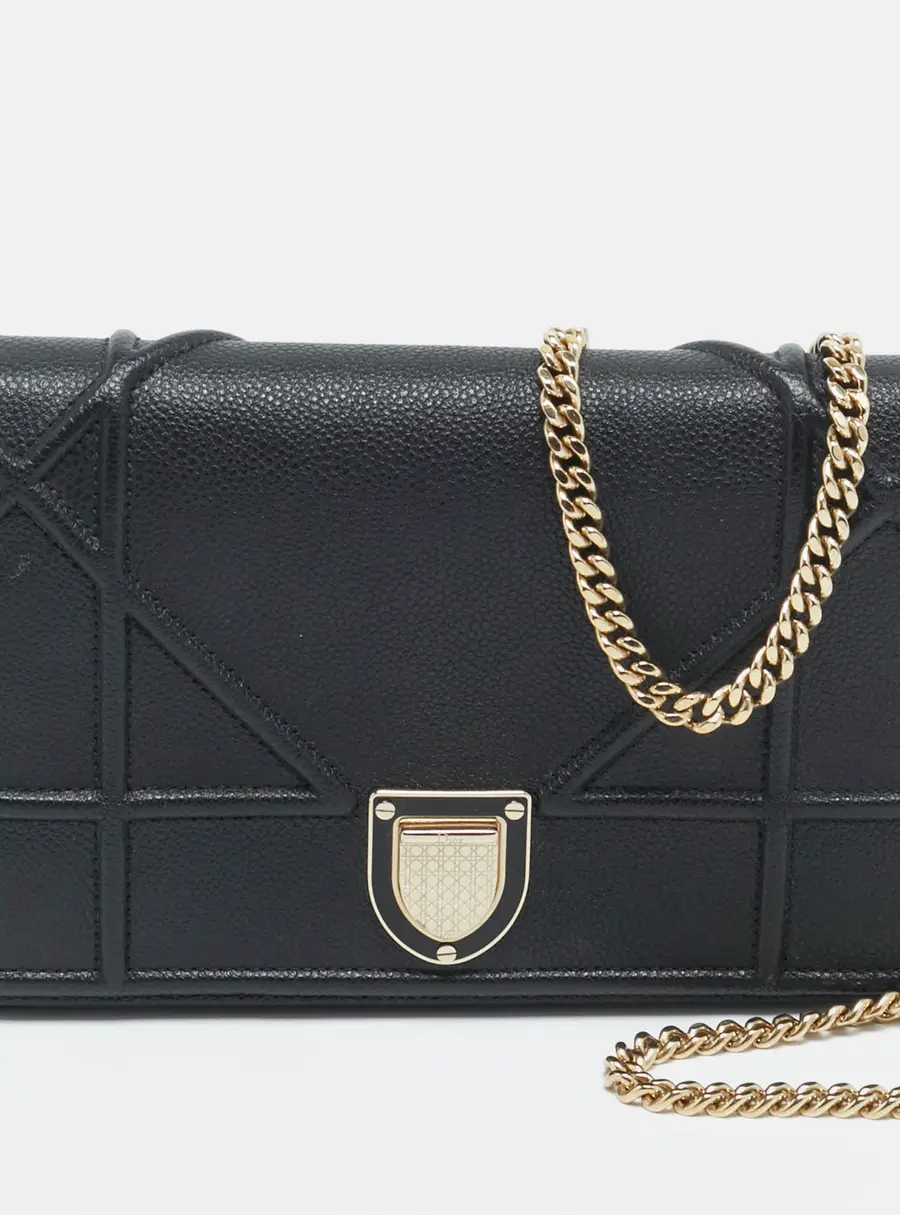 Dior Diorama Black Cannage Leather Wallet on Chain