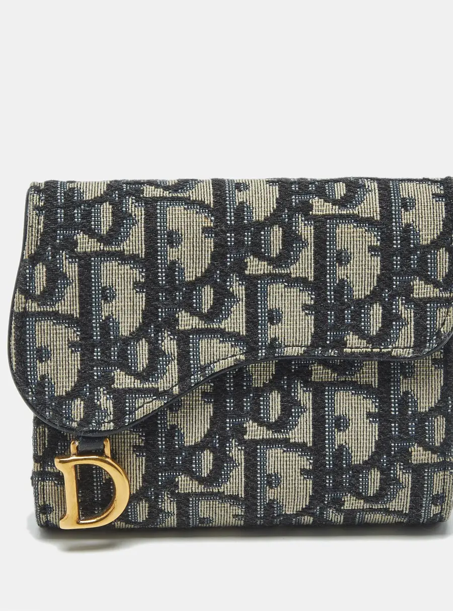 Dior Saddle Navy Blue Oblique Canvas Compact Wallet