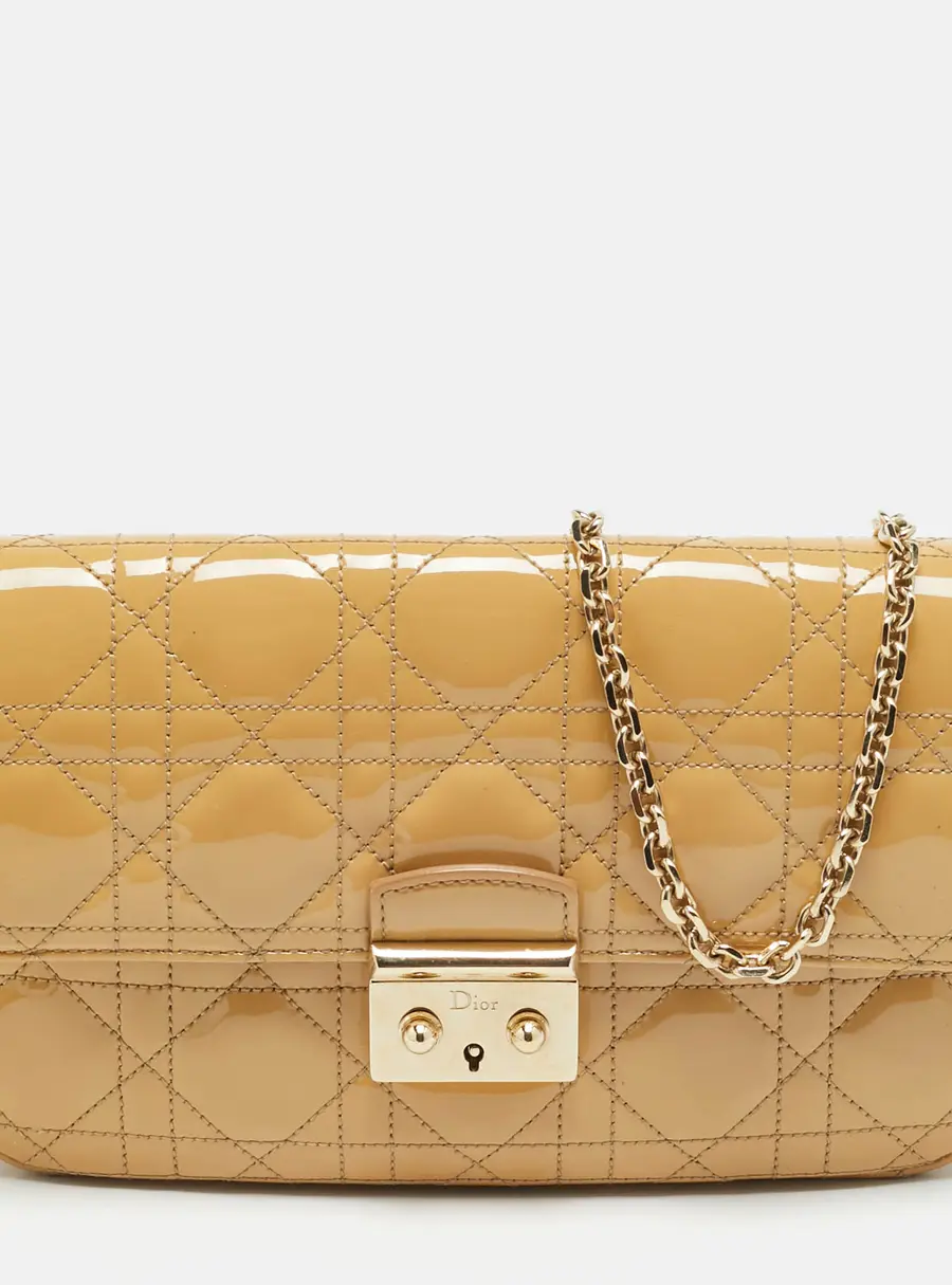 Dior Miss Dior Promenade Beige Cannage Patent Leather Chain Clutch