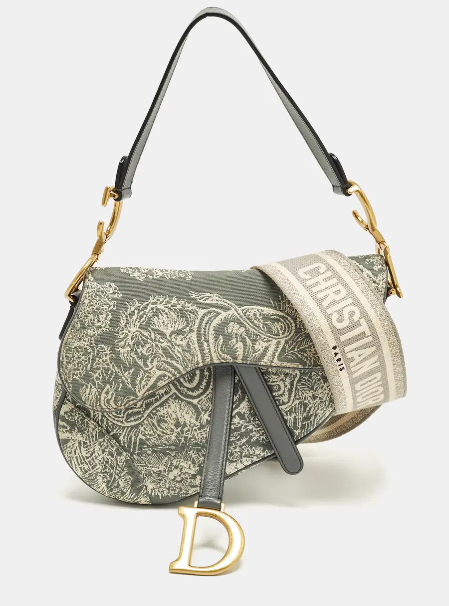 Dior Saddle Grey Embroidered Canvas Shoulder Bag