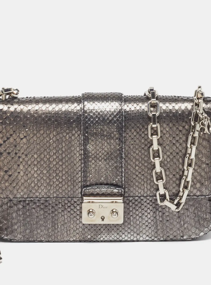 Dior Miss Dior Flap Medium Metallic Grey Python Flap Bag