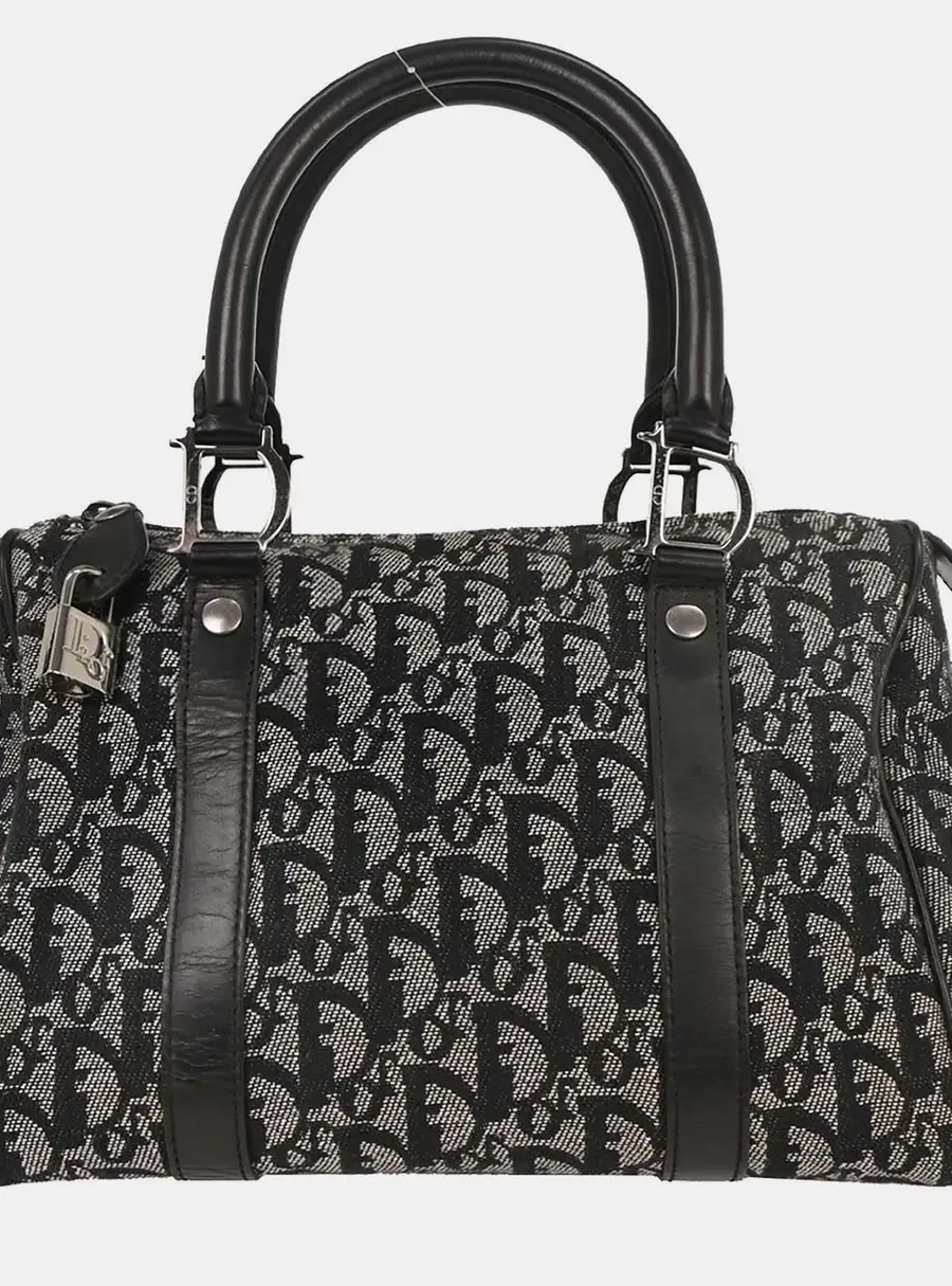 Christian Dior Trotter Black Black Canvas Leather Duffle Bag