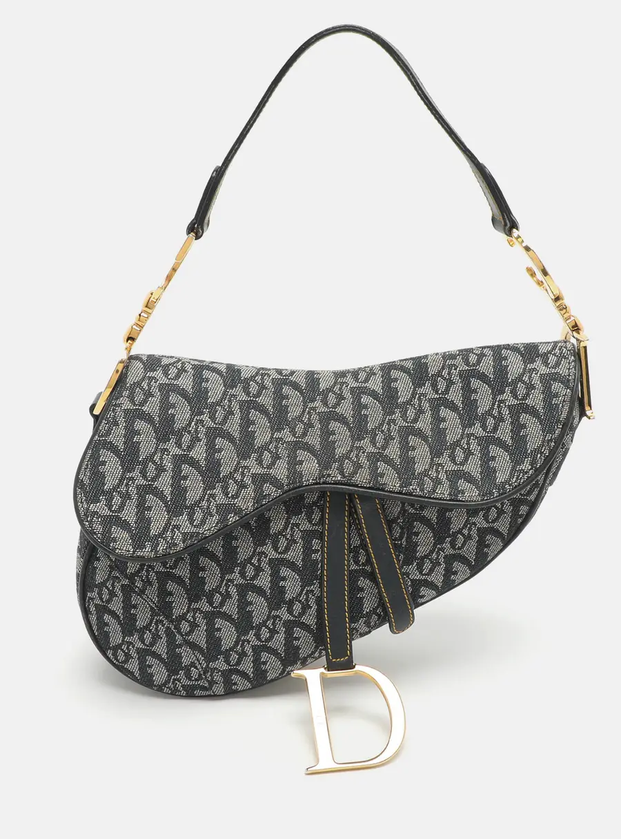 Dior Blue Oblique Denim and Leather Saddle Bag