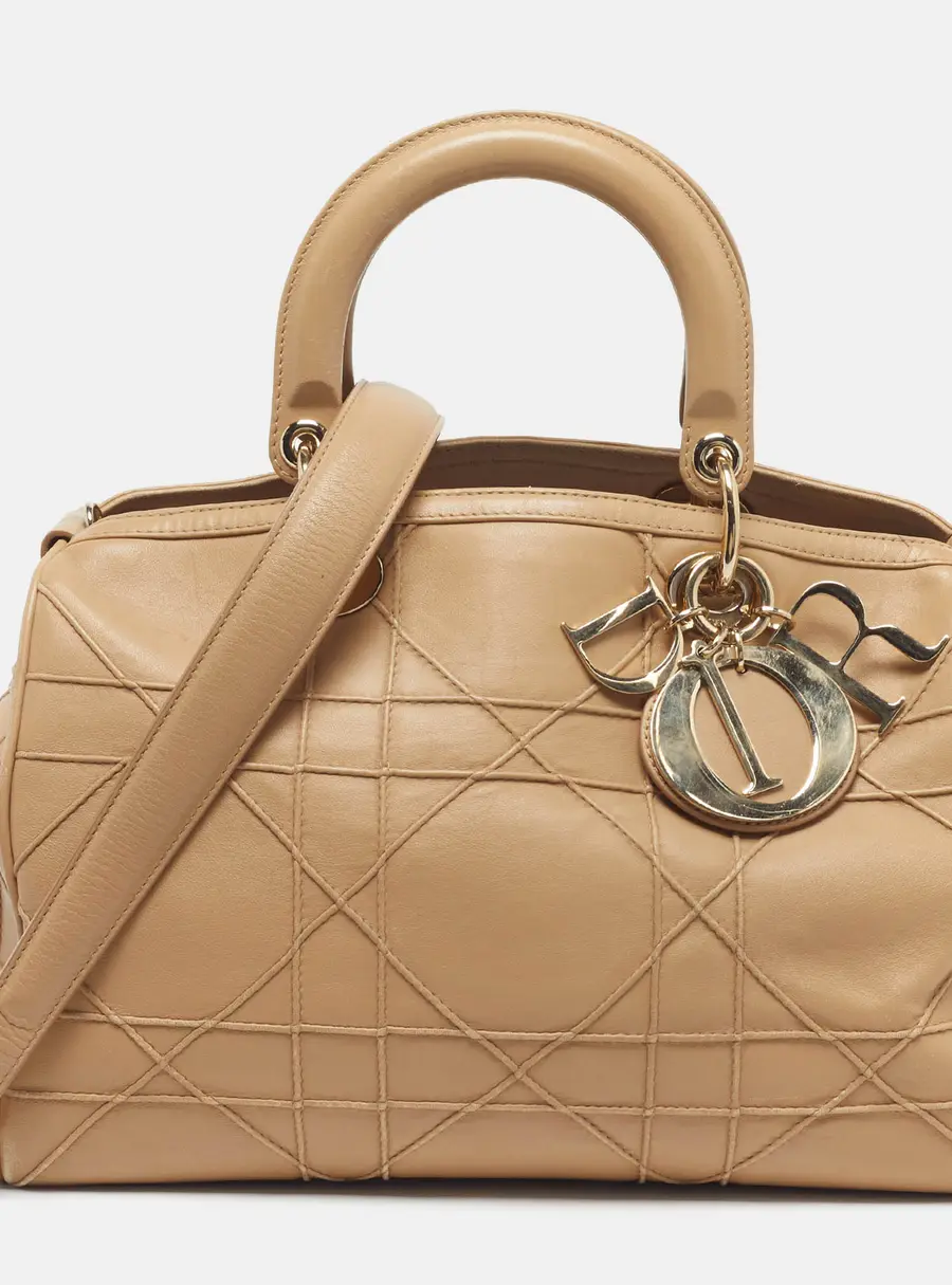 Dior Granville Polochon Beige Cannage Leather Satchel