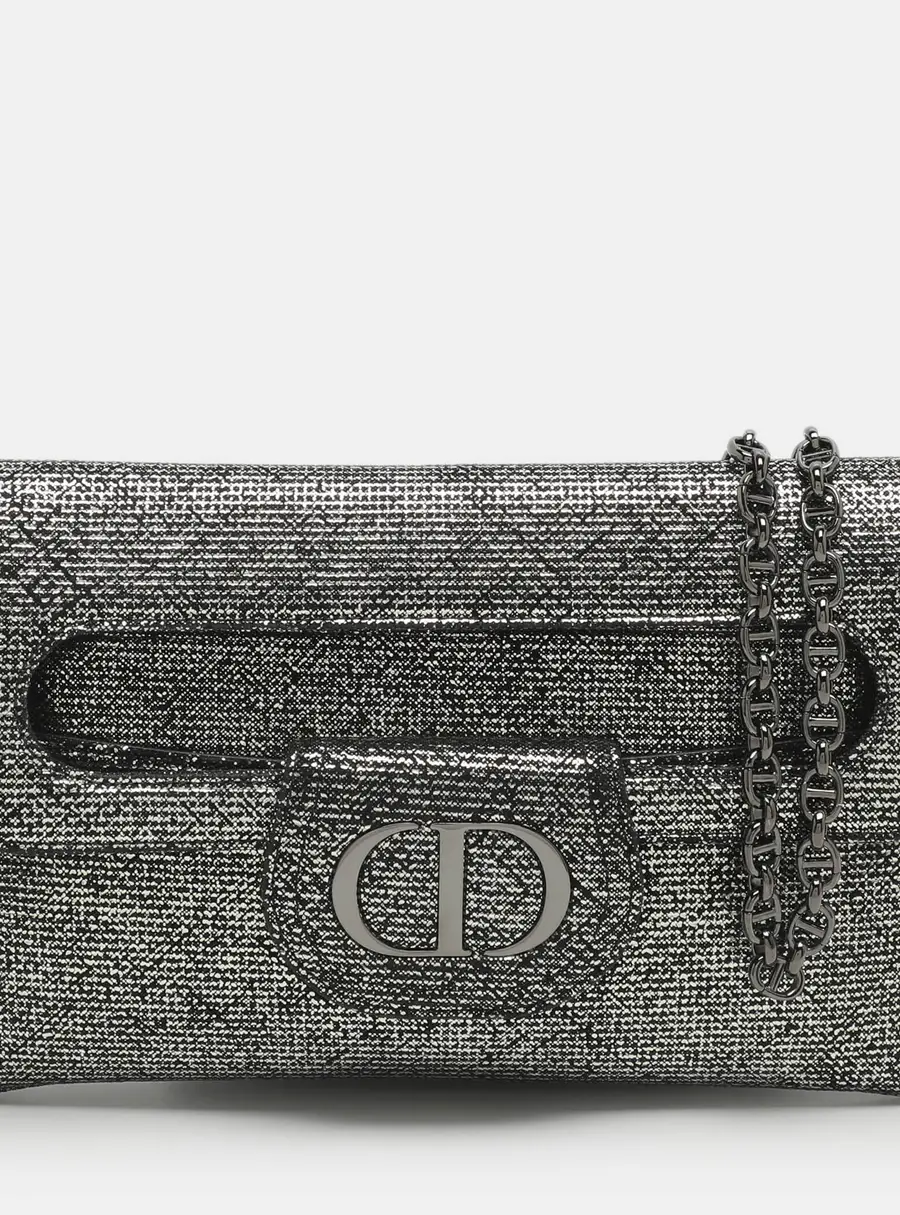 Dior Diordouble Silver Leather Chain Clutch