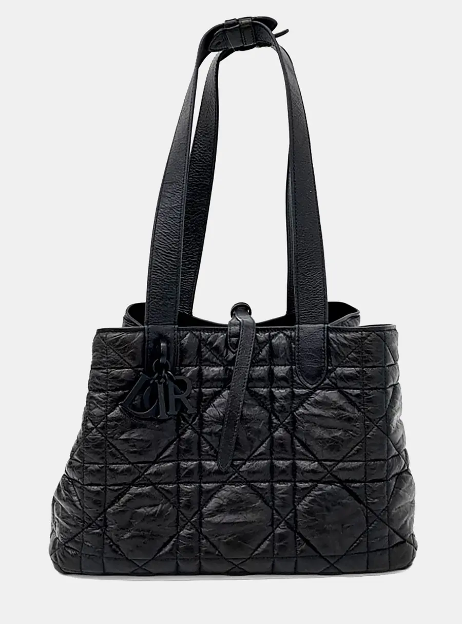 Dior Toujours Medium Black Calfskin Leather Top Handle Bag