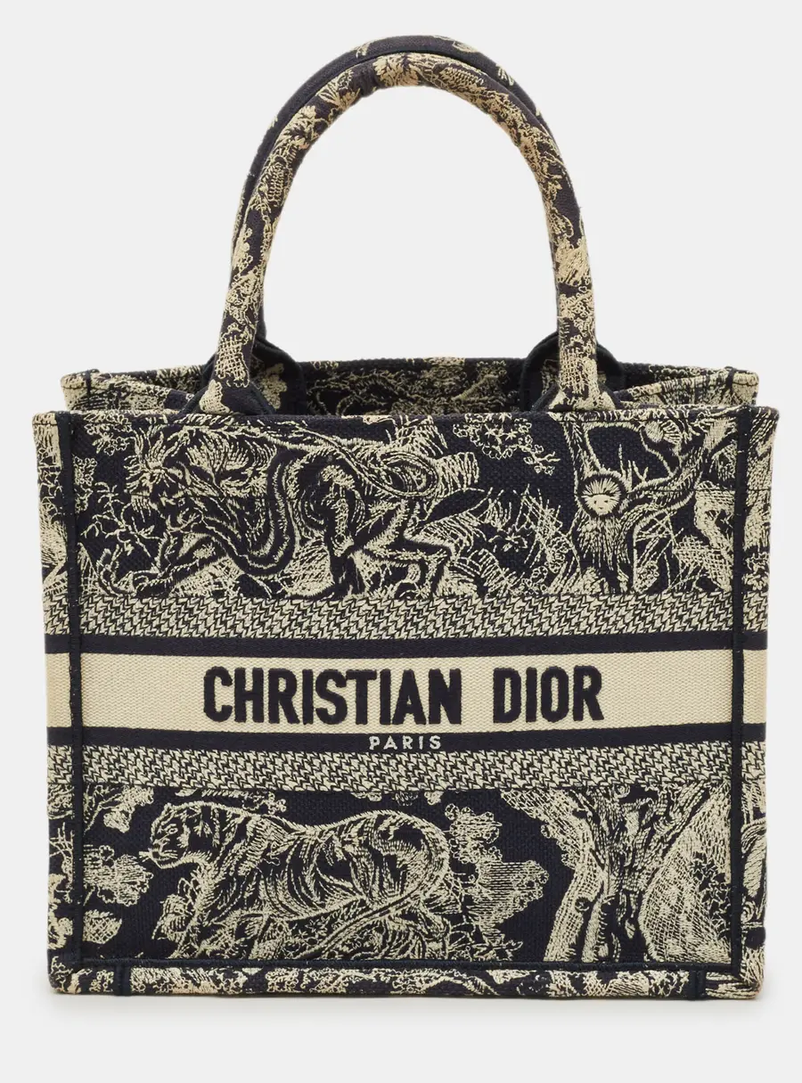 Dior Book Small Blue Toile de Jouy Embroidered Canvas Tote