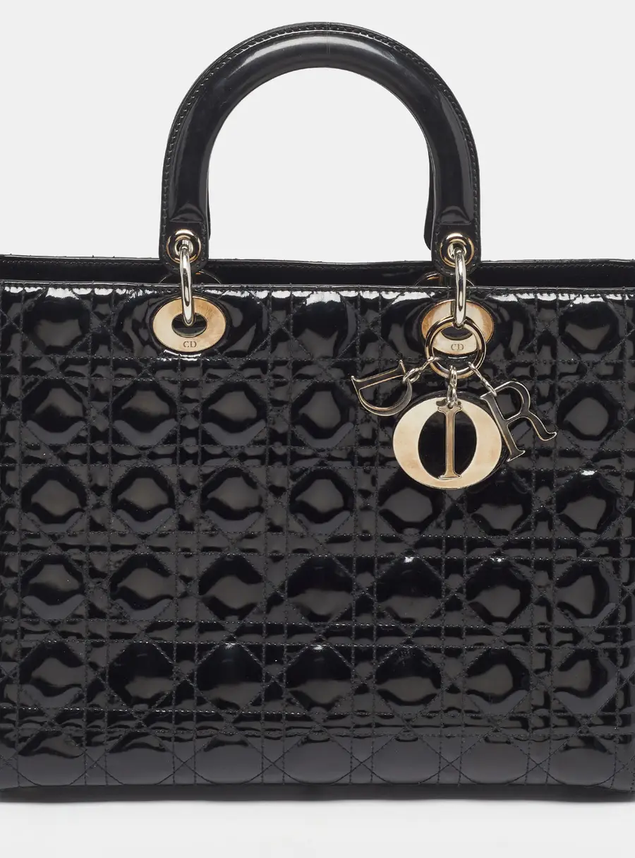 Dior Lady Dior Large Black Cannage Patent Leather Tote