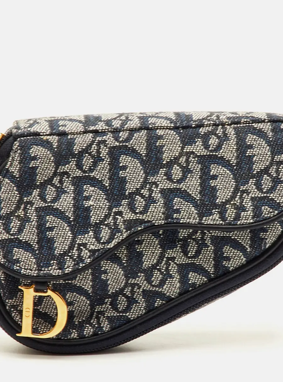 Dior Saddle Navy Blue Oblique Canvas and Leather Pouch Clutch