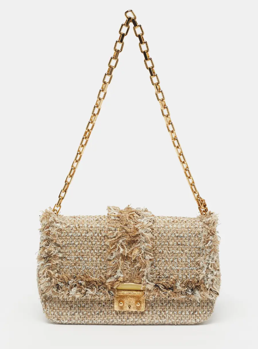 Dior Miss Dior Flap Gold/Beige Tweed Shoulder Bag
