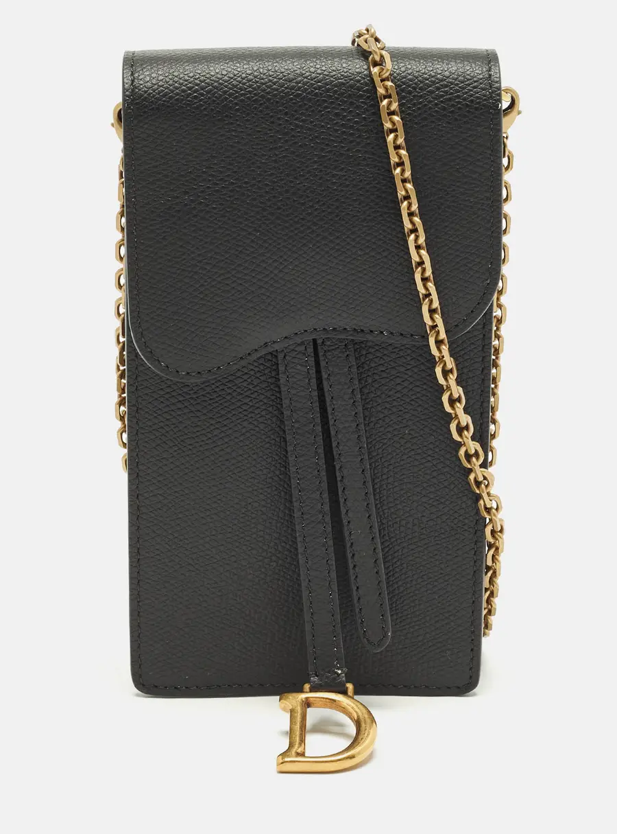 Dior Saddle Black Leather Chain Pouch