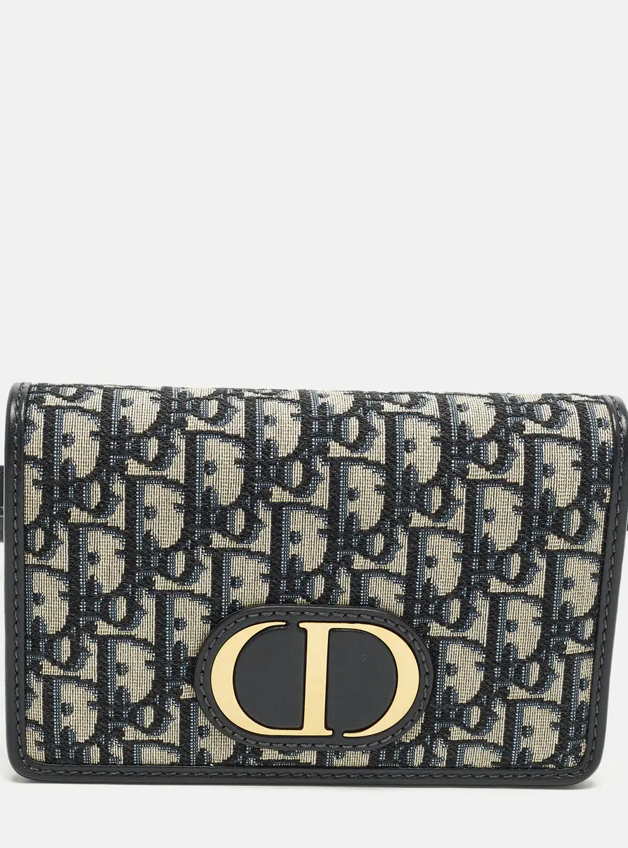 Dior 30 Montaigne Navy Blue Oblique Canvas and Leather Convertible Belt Bag