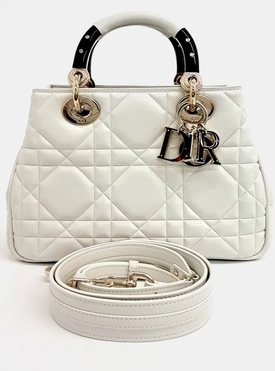 Christian Dior Lady 95.22 Medium White Calfskin Leather Top Handle Bag