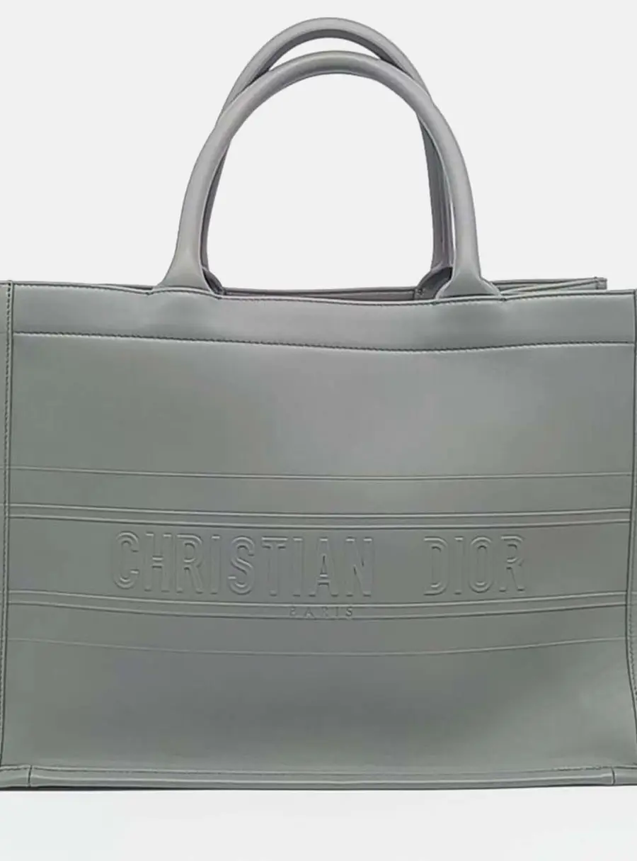 Dior Grey Leather Christian Dior Leather Book Tote Bag