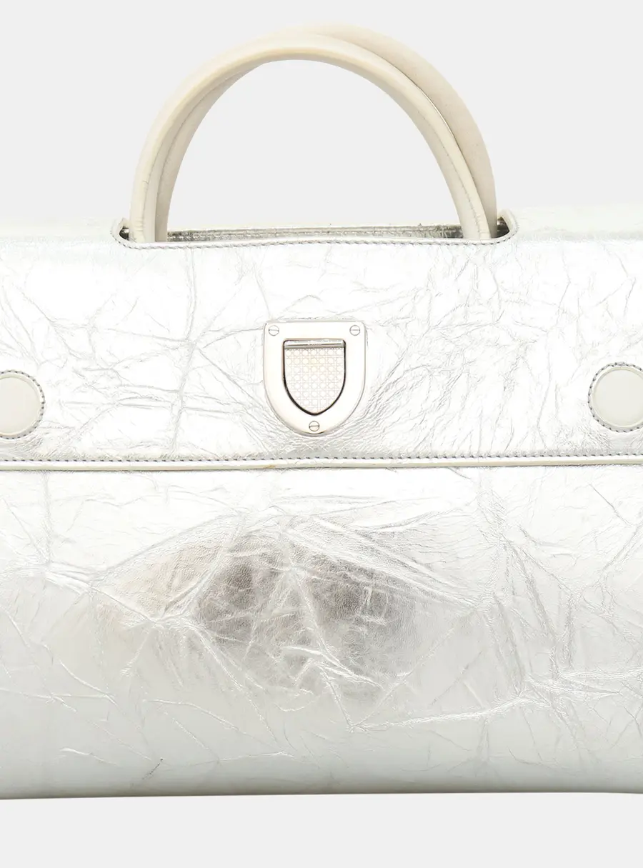 Dior Diorever Medium Silver Lambskin Leather Top Handle Bag