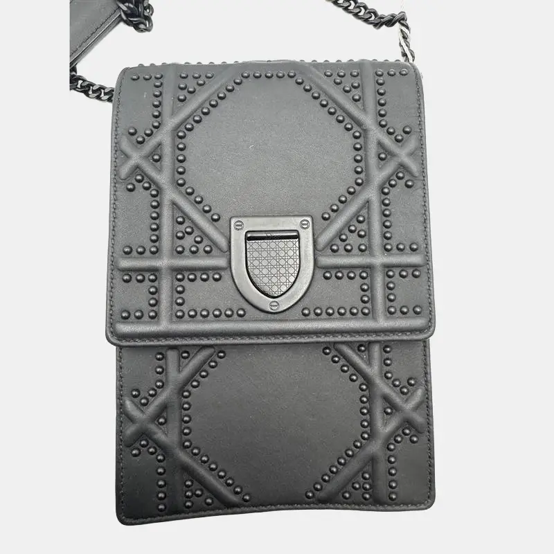 Dior Diorama Vertical Black Leather Studded Shoulder Bag