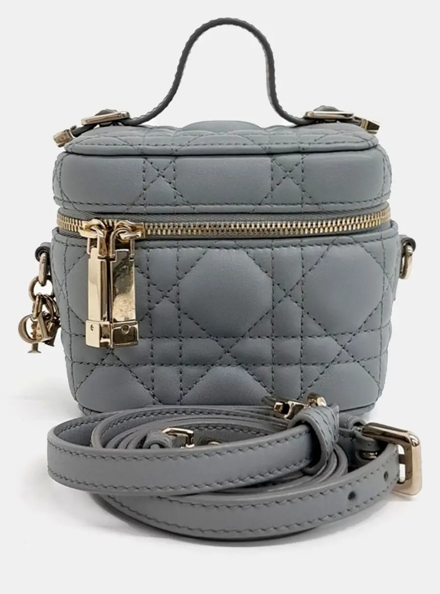 Dior Micro Vanity Case Gray Cannage Leather Crossbody Bag