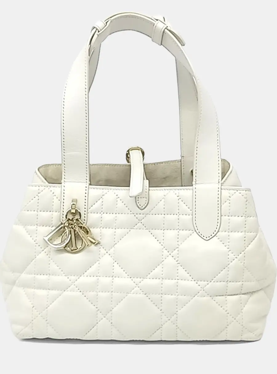 Dior Toujours Small White Leather Top Handle Bag