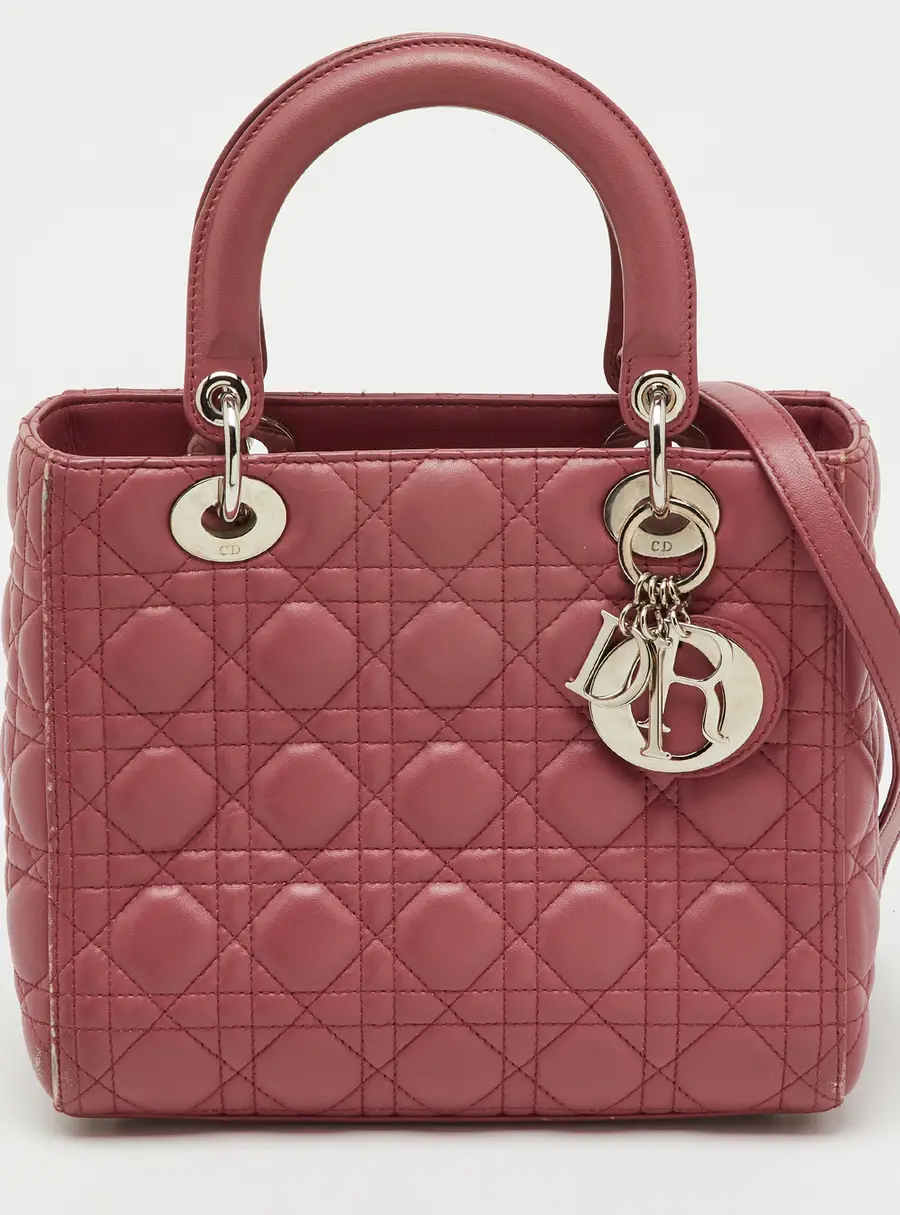 Dior Rose Pink Cannage Leather Medium Lady Dior Tote
