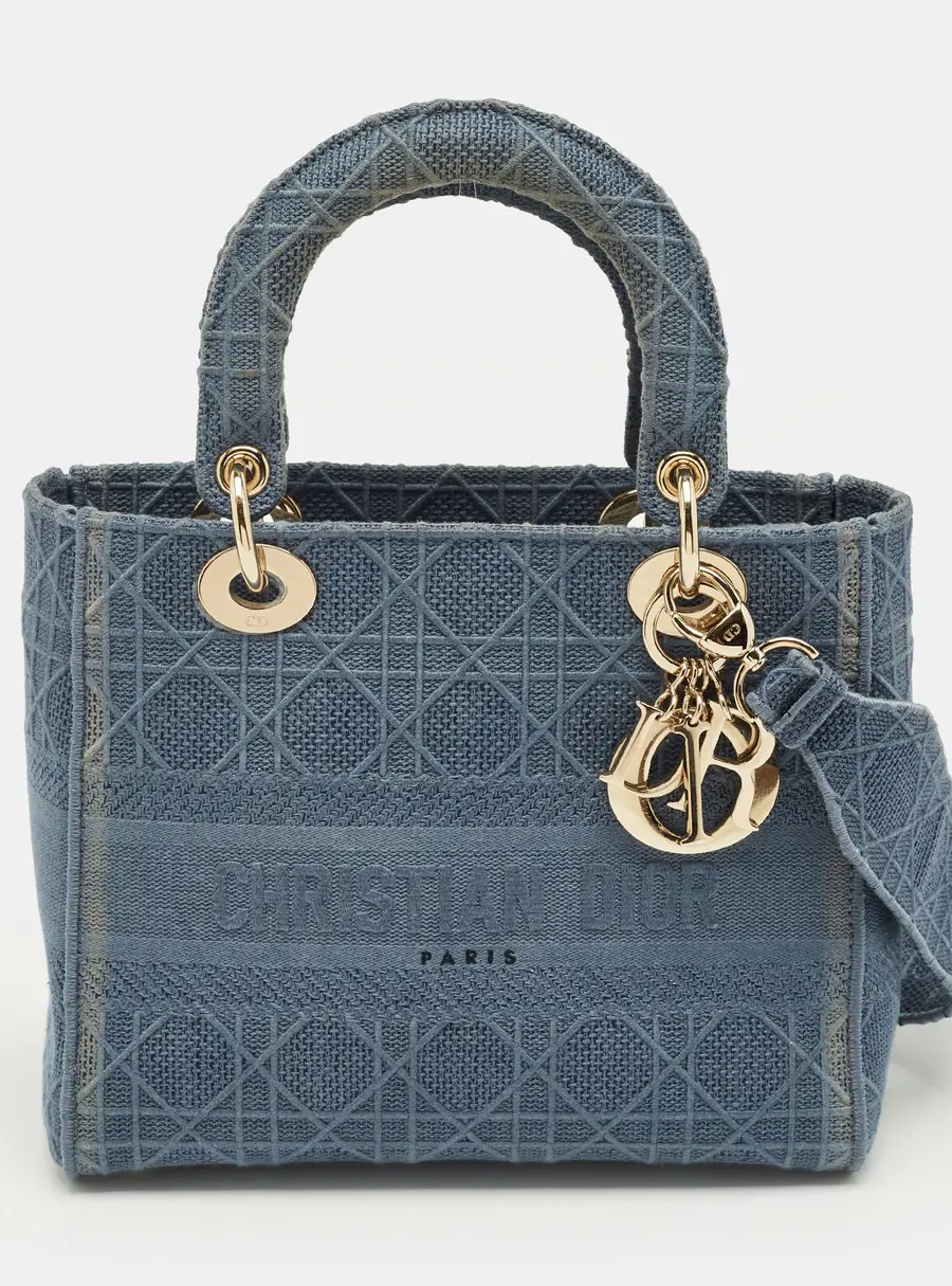 Dior Blue Cannage Embroidered Canvas Medium Lady D-Lite Tote