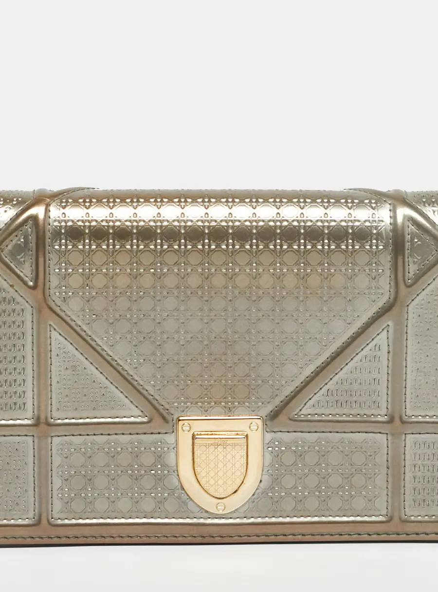 Dior Silver Microcannage Patent Leather Diorama Wallet on Chain