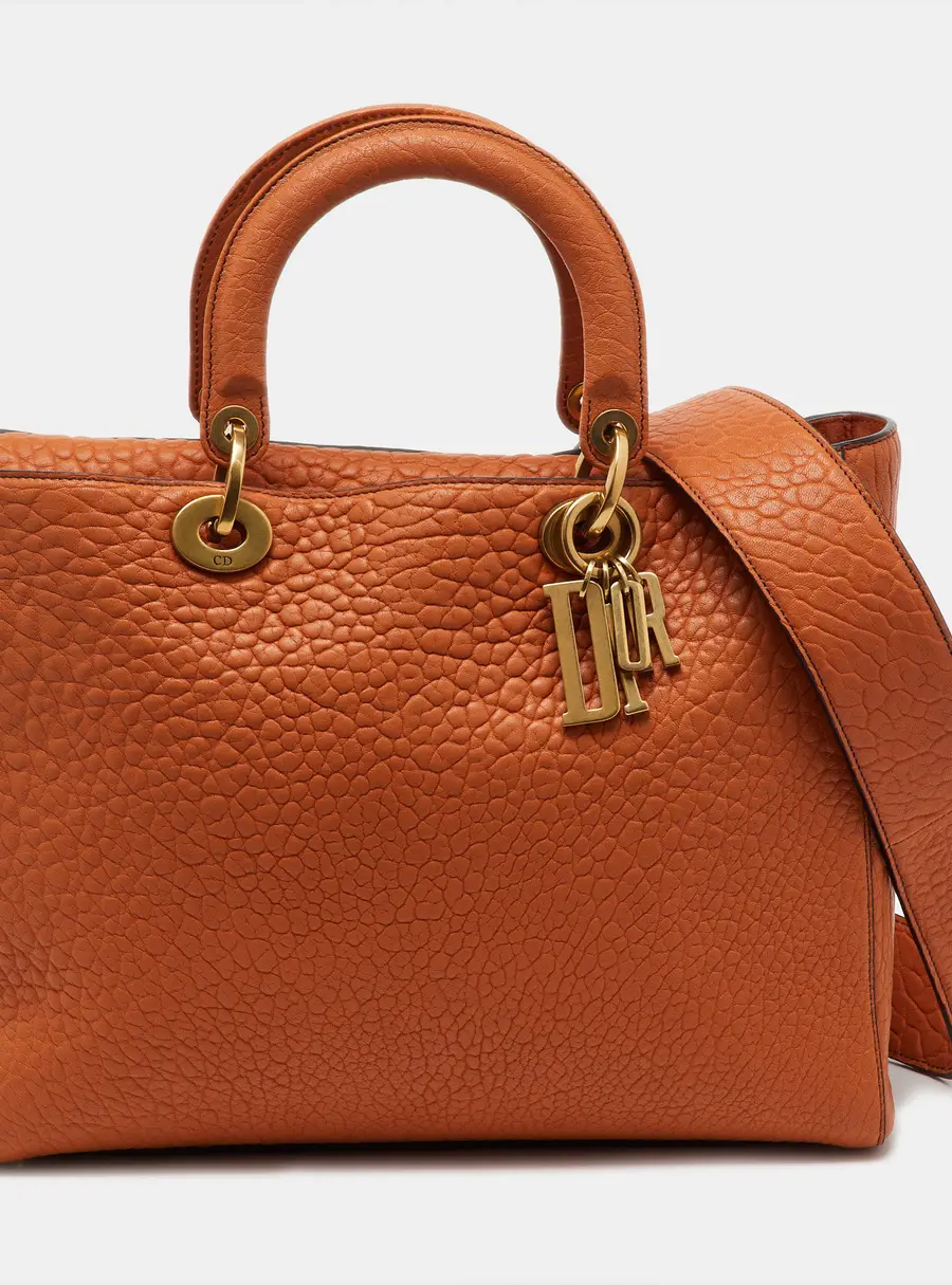 Dior Orange Canyon Grained Leather Large Lady Dior Tote