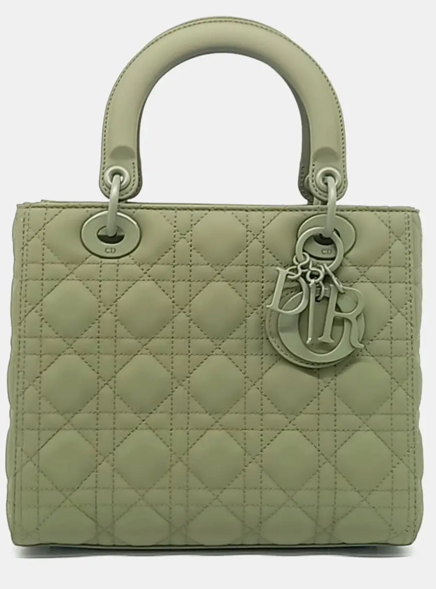 Dior Lady Dior Medium Green Ultramatte Calfskin Leather Top Handle Bag