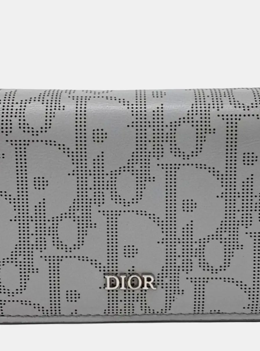 Dior Business Card Holder Gray Leather Wallet Bag